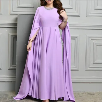 Елегантни дълги лилаво вечерни рокли, с кръгло деколте и нос, мюсюлманската плиссированное рокля в пода, за абитуриентски, официални дрехи за жени