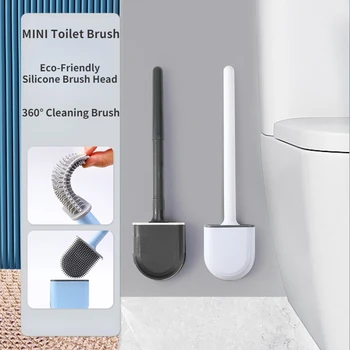 Тоалетна силиконовата четка за тоалетна с подвижен плоска глава, Гъвкаво монтиране на скоба за тоалетна, мъртъв ъгъл, държач за четки за почистване, покриване на