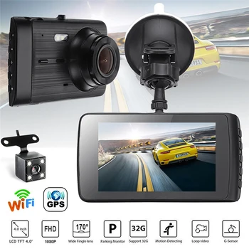 Автомобилен видеорекордер Dvr WiFi Full HD 1080P Камера за Задно виждане Автомобилен Видеорекордер за Нощно Виждане Автоматично Видеорегистраторная Камера, GPS Тракер Черна Кутия