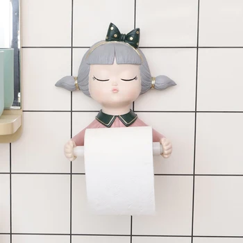 Държач за тоалетна хартия под формата на 3D сладко момиче карикатура форма, монтиран на стената на притежателя на ролка хартия, салфетки, начало декор за баня, кухня