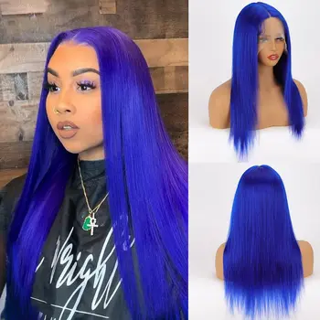 Перуки на съвсем малък 13x4 Klein Blue от човешка коса отпред за жени, на дълги прави перуки, изработени от човешка коса Klein Blue цвят HD, перука от човешка коса отпред на съвсем малък