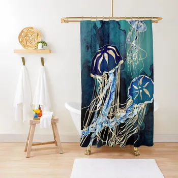 Метална завеса за душ Jellyfish III, водоустойчив Завеса за душ със защита от мухъл, Завеса за душ, комплект за баня