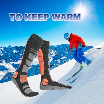 1 Чифт вълнени ски чорапи, минерални чорапи до коляното, пешеходни ски чорапи, Супинатор за Сноуборд, Топли дебели зимни компресия чорапи