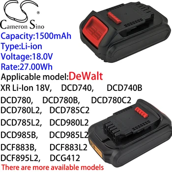 Cameron Sino Ithium батерия 1500 ма 18,0 за DeWalt DCD785L2, DCD980L2, DCD985B, DCD985L2, DCF880C1-JP, DCF883B, DCF883L2, DCF885