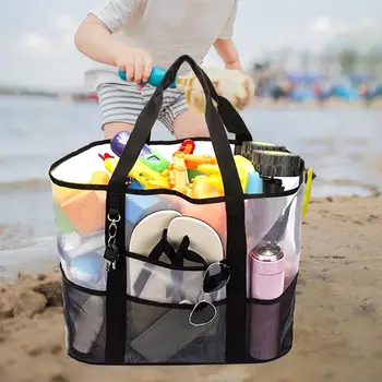 Окото плажна чанта, плажна чанта-тоут, чанта за съхранение на детски играчки с пясък, кърпи, плажна чанта, играчки за почивка, пазаруване, басейн на открито