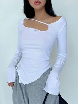 Тениска в стил Body Desire, дамски дизайнерски секси тънки тениски с неправилна форма, горещи корейски блузи, модни тениски за момичета