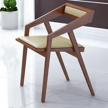 Трапезария стол от масивно дърво в скандинавски стил за домашна мебел, маса за хранене, стол, Лека Луксозна облегалка, подлакътник, Удобен първокласен стол за хранене