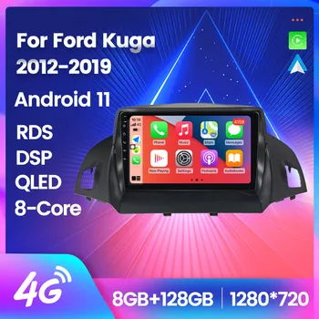 Android 11 USB авто радио, мултимедиен плейър за Ford Kuga Escape 2013 2014 2015 2016, стереоприемник с Qled-screen tv, аудио Rds