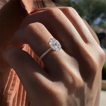 Елегантни модни пръстени сребрист цвят за жени, модни бижута сватба с метална с гравюри от бял камък, сватбени декорации