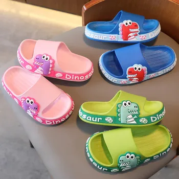 2023 Нови детски чехли, летни хавлиени чехли с динозавром от анимационни, детски корейски сандали за момичета и момчета, плажни обувки