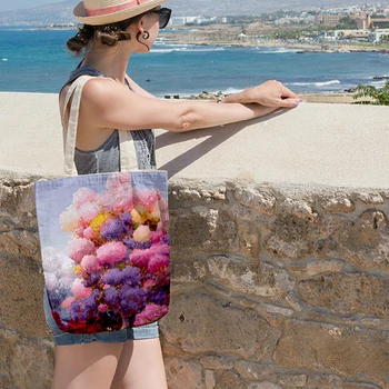 Модни холщовые чанти за пазаруване с шарени илюстратор, дамски чанти-тоут голям капацитет, практични студентски чанти-тоут на рамото
