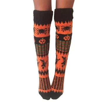 Дамски чорапи до бедрото, за парти в чест на Хелоуин, Сладката тиква, вещица-паяк, възли зимни Чорапи над коляното, Гамаши M6CD