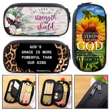 Християнски чанти-моливи с цветен модел в стихове от Библията, той ще устои на вас, клатч за момичета, ежедневни кутия за моливи, ученически пособия, канцеларски материали чанта, подарък