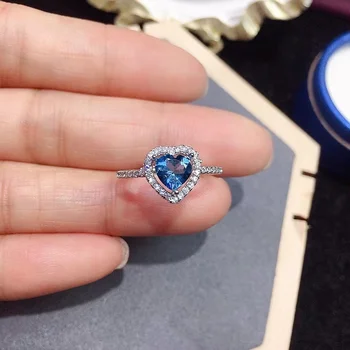 Класически годежен пръстен за жената 0,6 карата, 6мм, пръстен с естествен лондонския син топаз, бижута от сребро 925 проба с топаз