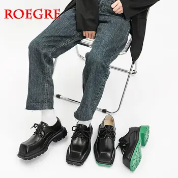 Парижки модни мъжки кожени обувки на висок ток, които растежа, британски дизайнер, женски тънки обувки-дерби в ретро стил на дебела подметка